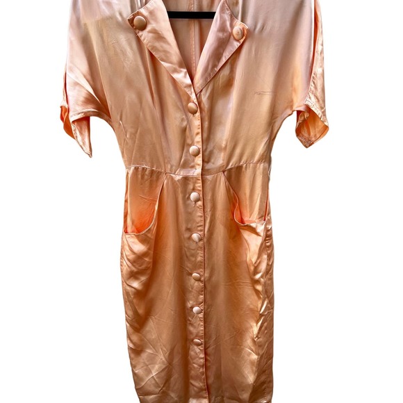 Vintage Wild Dress Peach Satin Button Down Dress - Picture 8 of 8